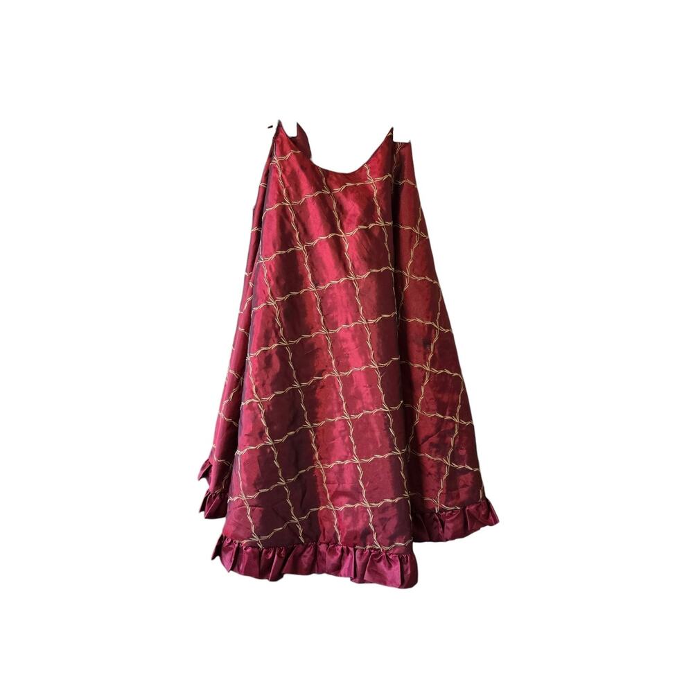 Rodeo Home Christmas Tree Skirt Burgundy Reversible Gold Embroider